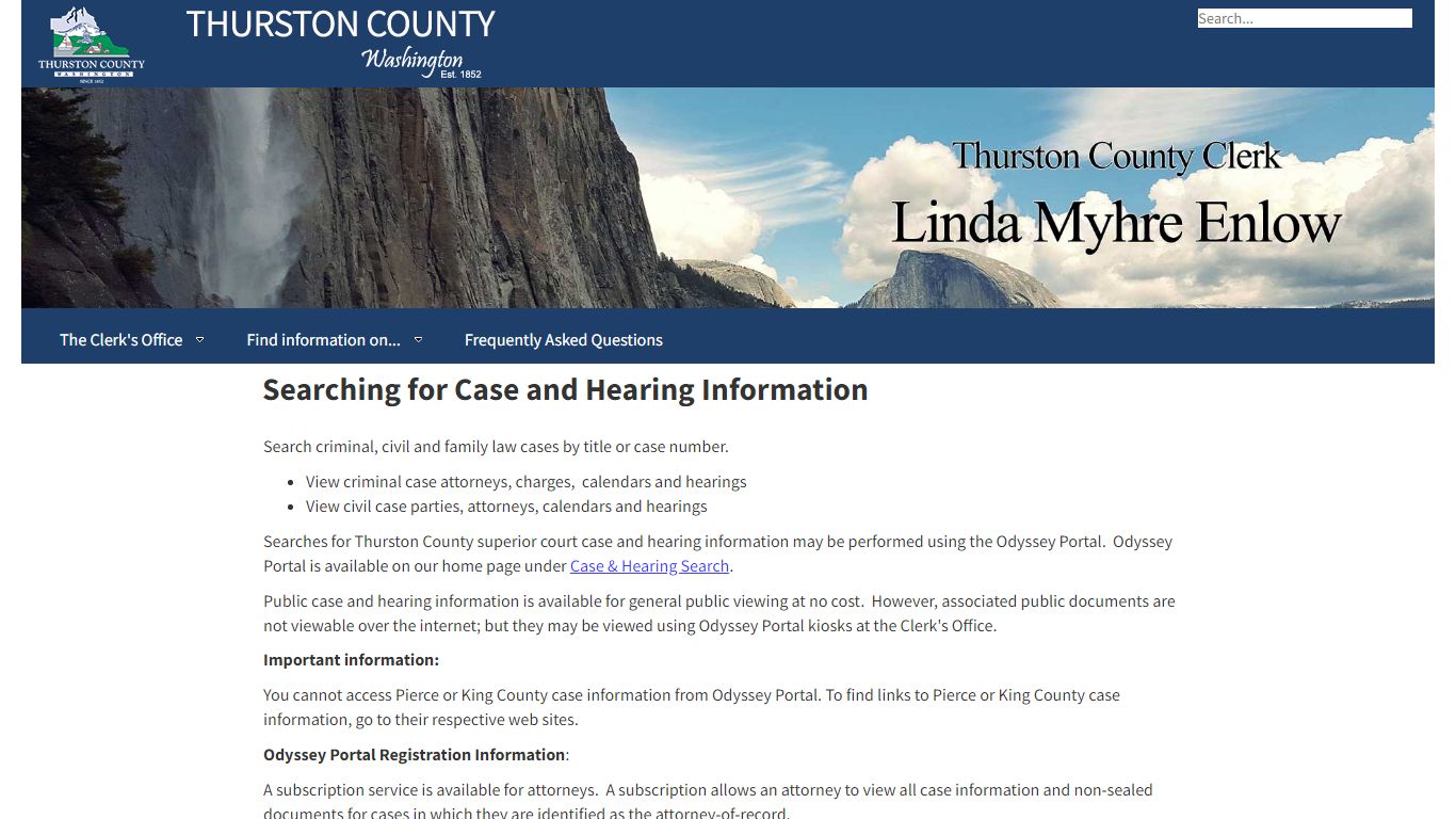 Thurston County | Clerk | Searching for Case and Hearing Information